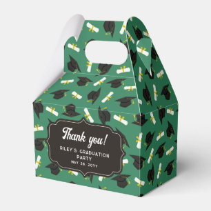 Green Caps & Diplomas Pattern Graduation Thank You Favor Box