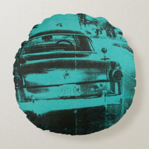 Green car round pillow