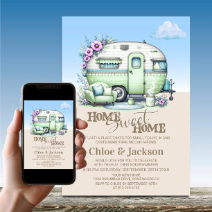 Green Caravan Funny Housewarming Party Invitation