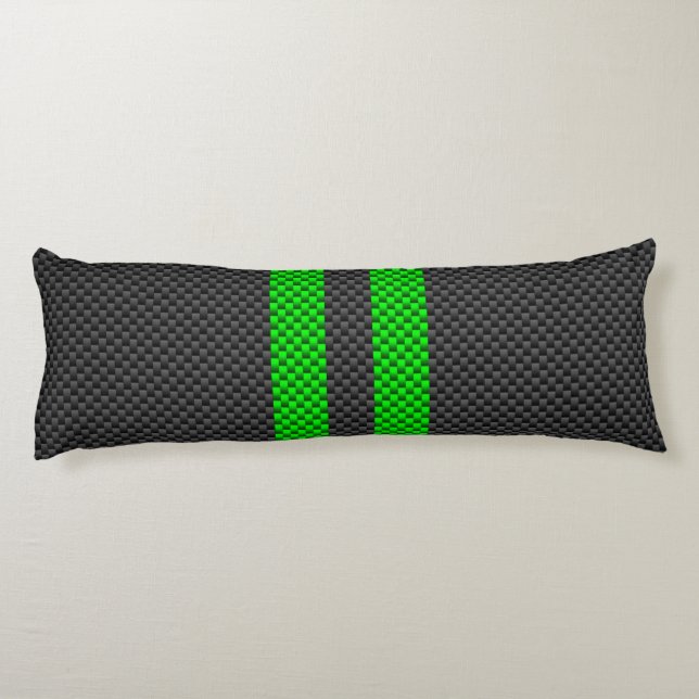Green Carbon Fibre Style Racing Stripes Body Pillow (Back)