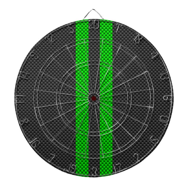 Green Carbon Fibre Style Racing Stripes Dartboard (Front)