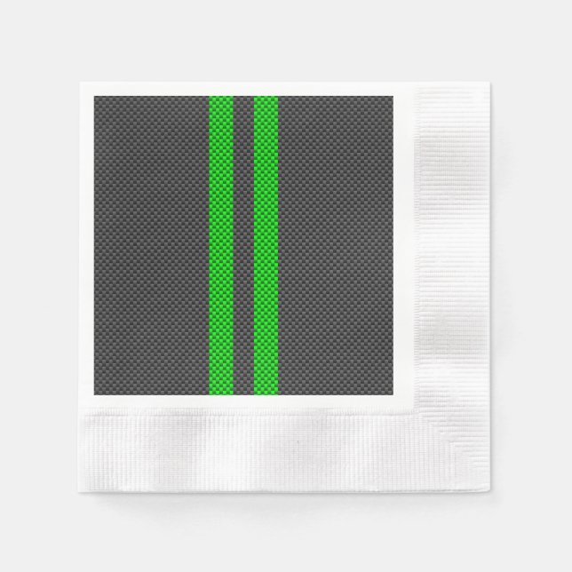 Green Carbon Fibre Style Racing Stripes Napkin (Front)