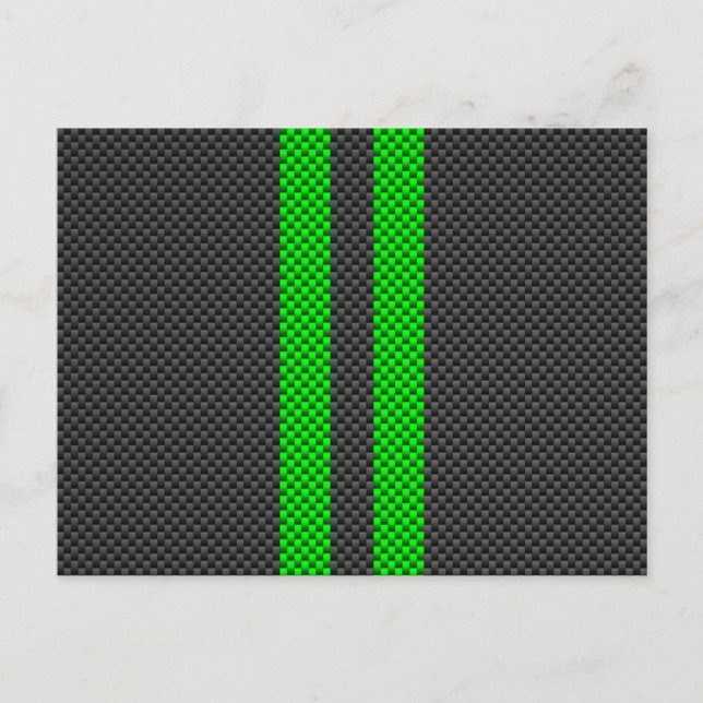 Green Carbon Fibre Style Racing Stripes Postcard (Front)