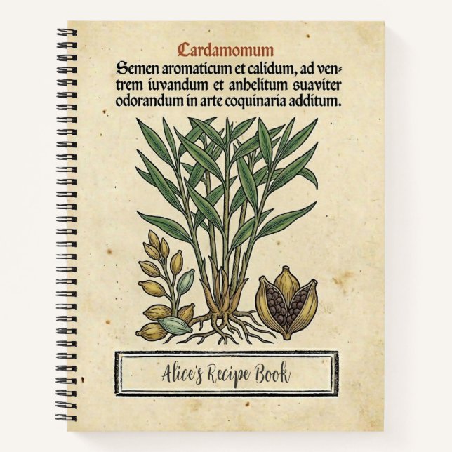 Green Cardamom Medieval Botanical Recipe Notebook (Front)