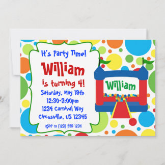 Green Carnival Circus, Bounce House Birthday Party Invitation