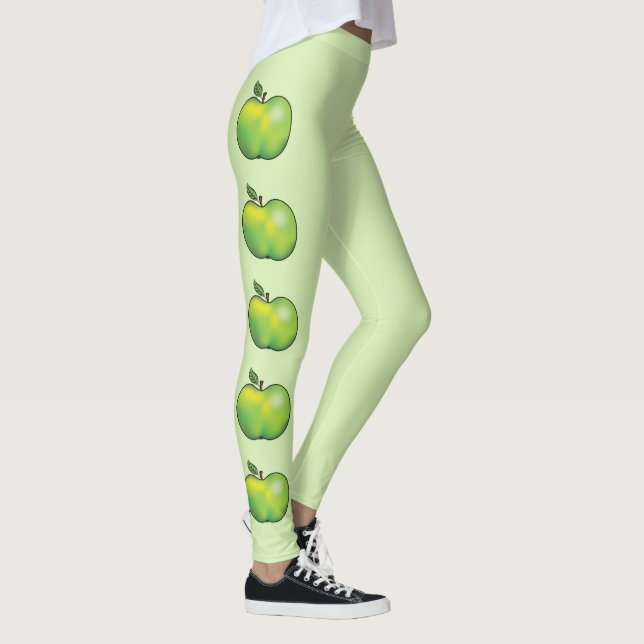 Green Cartoon Apple Fruits On Light Green Leggings (Right)
