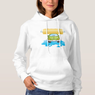 Green Cartoon Car Wash Happy Little Car Hoodie