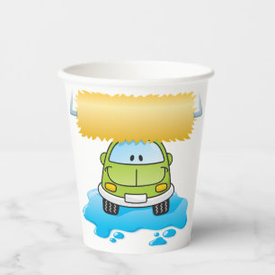 Green Cartoon Car Wash Happy Little Car Paper Cups