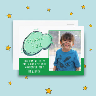 Green Cartoon Cloud Birthday Thank you Photo Postcard