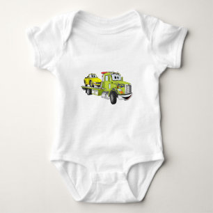 Green Cartoon Flatbed Tow Truck Baby Bodysuit