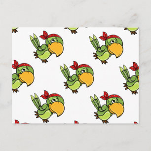 Green Cartoon Pirate Parrot Postcard