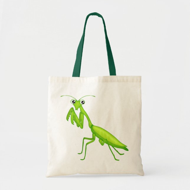 Green Cartoon Praying Mantis Canvas Tote Bag (Front)