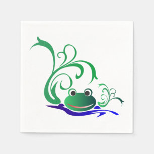 Green Cartoon Smiling Frog Face over water Napkin
