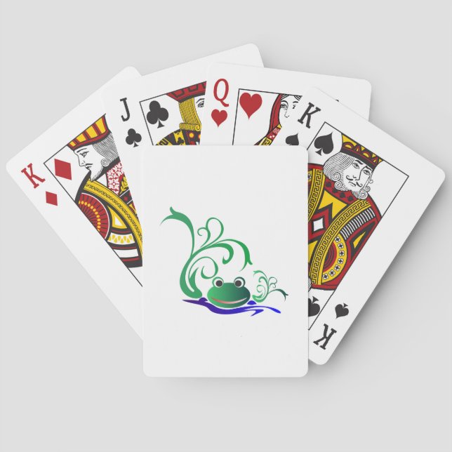 Green Cartoon Smiling Frog Face over water Playing Cards (Back)