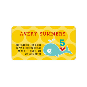 Green Cartoon Whale Kid's Birthday Return Address Label