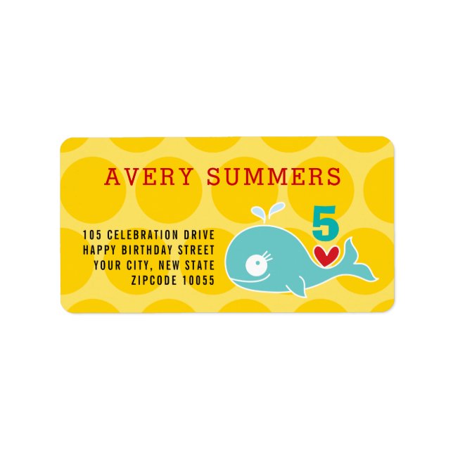 Green Cartoon Whale Kid's Birthday Return Address Label (Front)