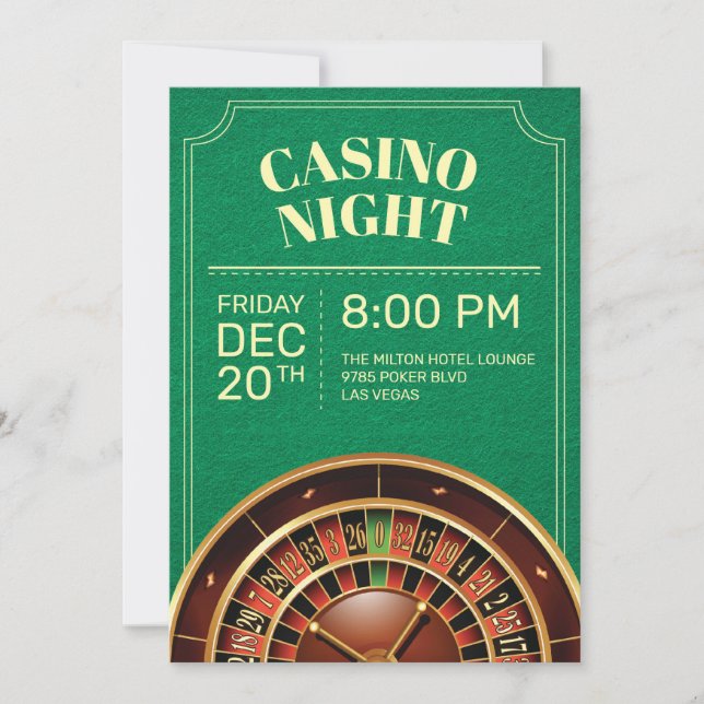 Green Casino Night Party Invite (Front)