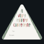 Green Casual Colourful A Very Merry Christmas Gift Triangle Sticker<br><div class="desc">This green casual colourful a very merry Christmas gift triangle sticker is perfect for your fun, creative, bright Christmas. It's unique, playful modern font in red, boho tan, and light and dark green, make for a happy seasonal feel. If your looking to brighten up your loved ones' dark winter with...</div>