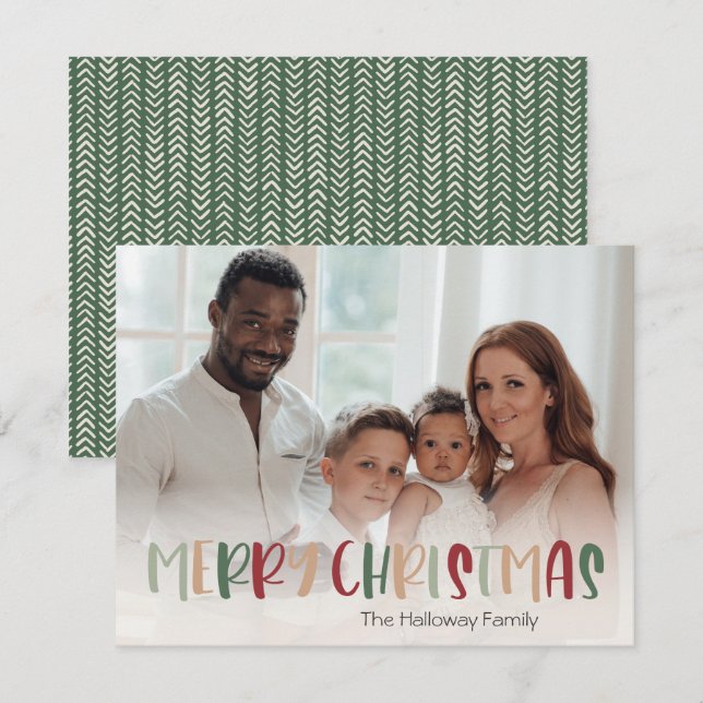 Green Casual Colourful Christmas Full Photo Holiday Card (Front/Back)