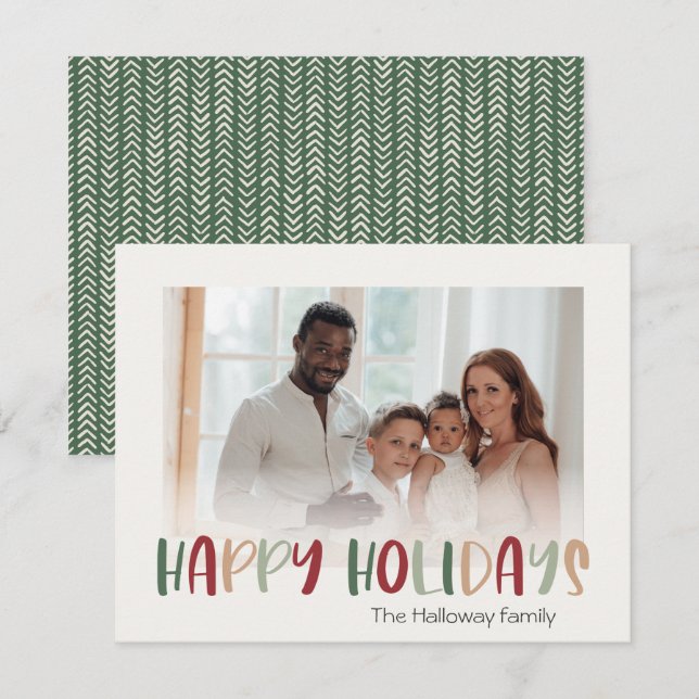 Green Casual Colourful Happy Holidays Faded Photo Holiday Card (Front/Back)