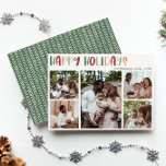 Green Casual Colourful Happy Holidays Three Photo Holiday Card<br><div class="desc">This green casual colourful happy holidays three-photo holiday card is perfect for your fun, creative, bright holiday greeting. It's unique, playful modern font in red, boho tan, and light and dark green, make for a happy seasonal feel. If your looking to brighten up your loved ones' dark winter with some...</div>