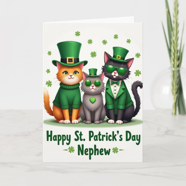 Green Cat Pattern St Patricks Card (Front)