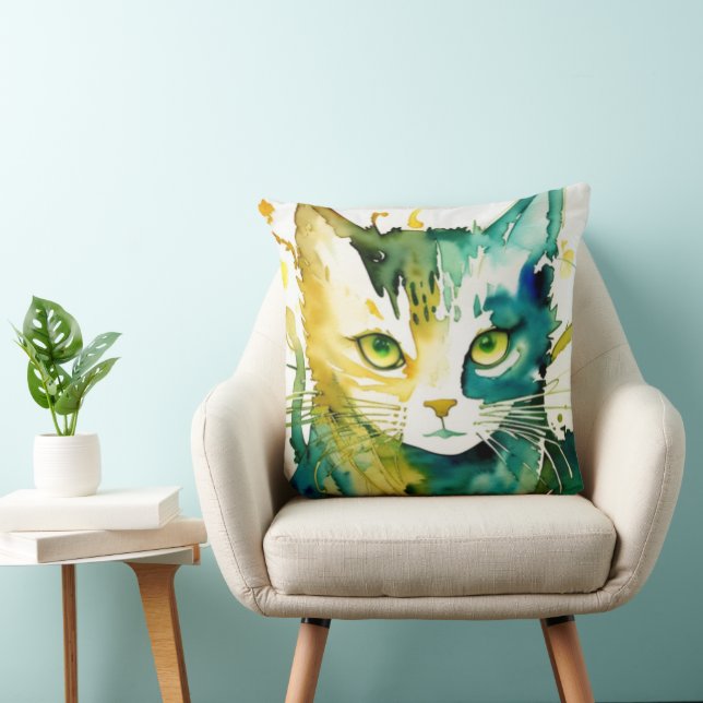 Green Cat Throw Pillow (Chair)