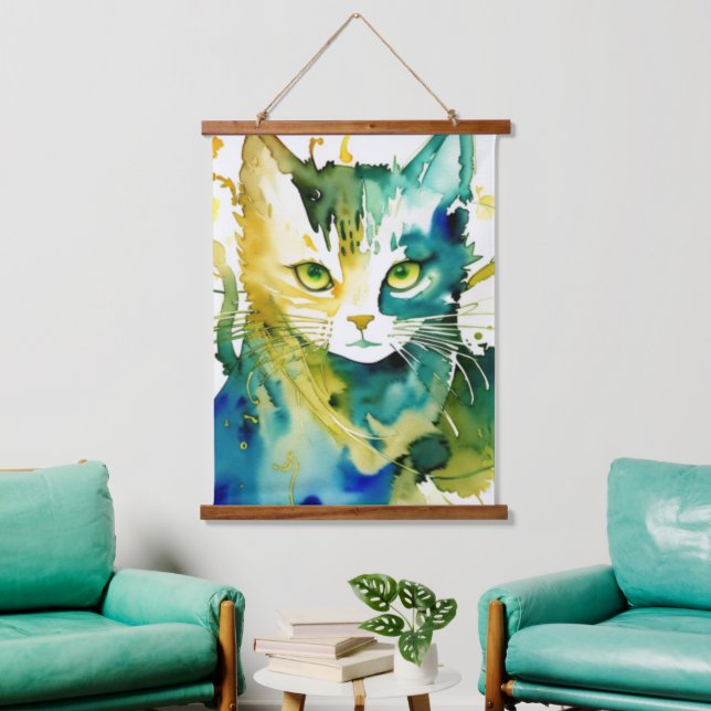 Green Cat Wall Tapestry (Living Room)