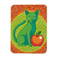 Green Cat with Apple – Colour Pop Fridge Magnet