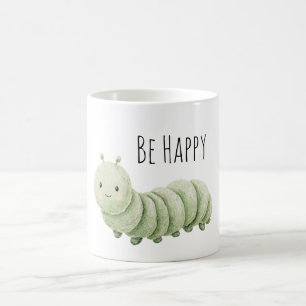 Green Caterpillar Be Happy Coffee Mug