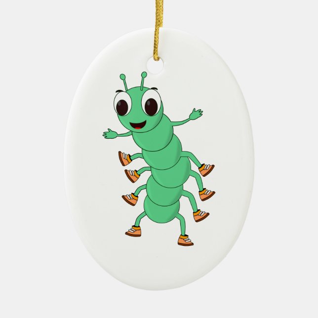 Green Caterpillar Ceramic Ornament (Front)