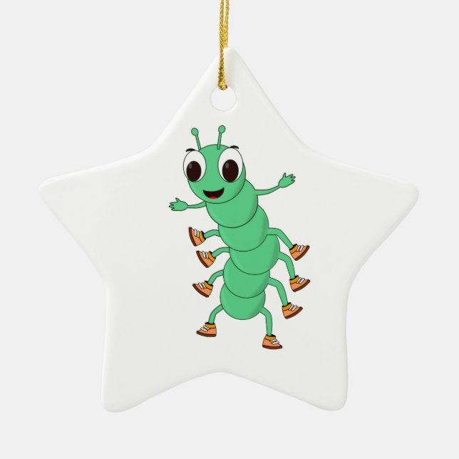 Green Caterpillar Ceramic Ornament (Front)