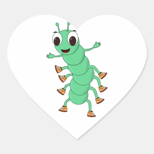 Green Caterpillar Heart Sticker (Front)