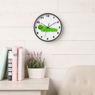 Green Caterpillar Insect Design Mur Horloge