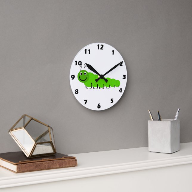 Green Caterpillar Insect Design Wall Clock (Office)