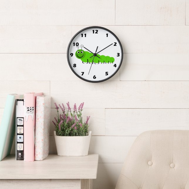 Green Caterpillar Insect Design Wall Clock (Reading Room)