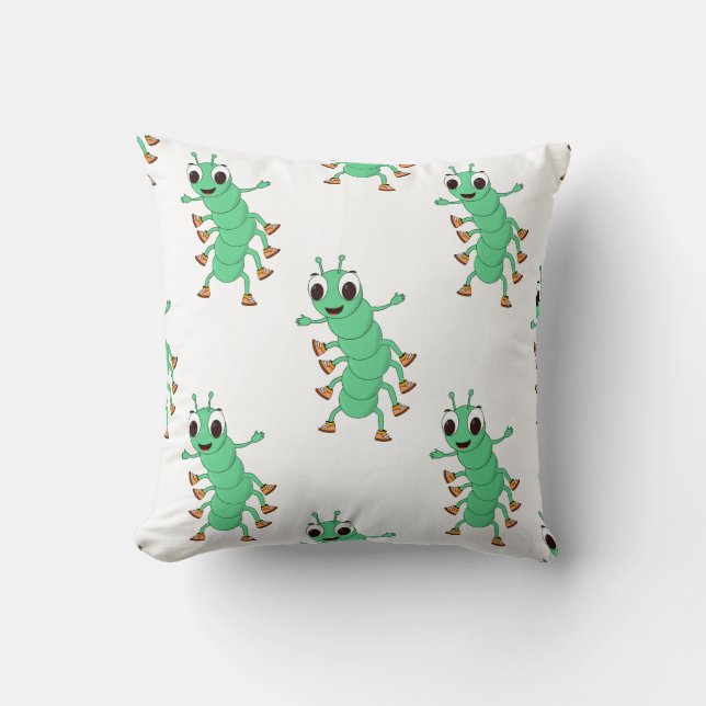 Green Caterpillar Throw Pillow (Front)