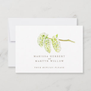 Green Catkins watercolor wedding QR code RSVP Card