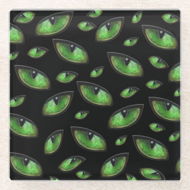 Green Cats Eyes,  Glass Coaster (Front)