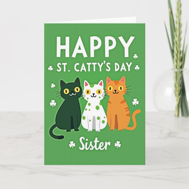 Green Cats Shamrocks Sister Card (Front)