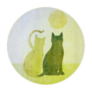 Green Cats Sunset Desert Round Cutting Board