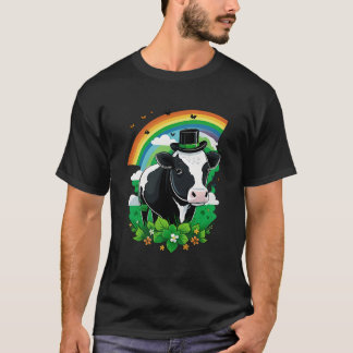 Green Cattle Shamrock On St Patricks Day Cow T-Shirt
