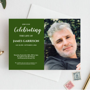 Green Celebration of Life With Photo Funeral Invitation