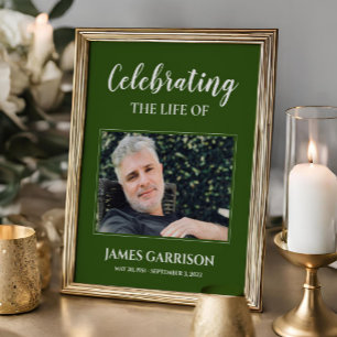 Green Celebration Of Life with Photo Memorial Poster