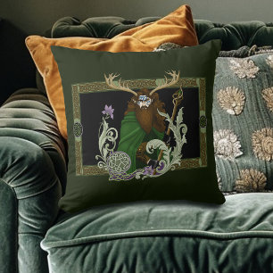 Green Celtic Antlers Man  Throw Pillow