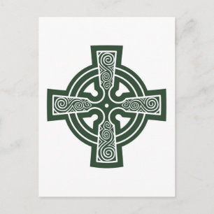 Green Celtic Cross with Triskele Engraving Postcard