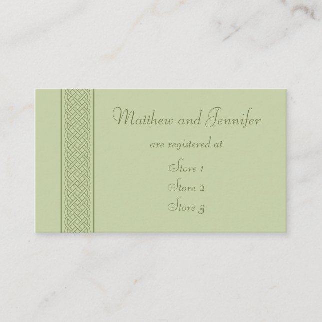 Green Celtic Custom Wedding Gift Registry Cards (Front)