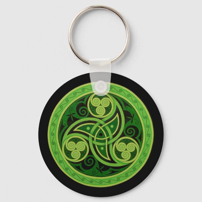 Green Celtic Design Keychain (circle) (Front)