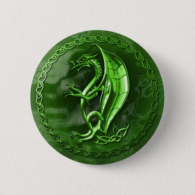 Green Celtic Dragon 2 Inch Round Button (Front)