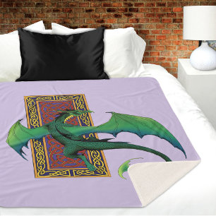 Green Celtic Dragon Purple Fantasy Knotwork Sherpa Blanket